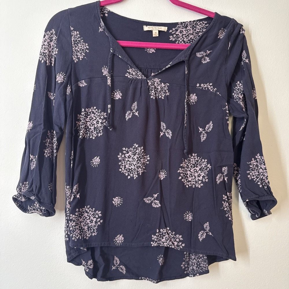 Blue Hippie Flower Child Y2K 3/4 Sleeve Women's‎ XSmall Top Blouse